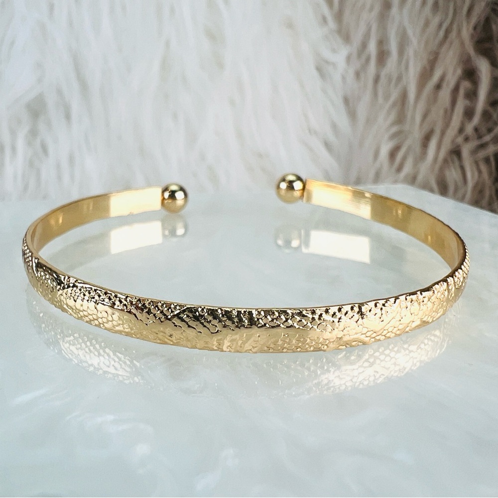 Goldtone Textured Stackable Cuff Bracelet - image 3